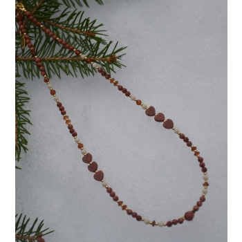 Naszyjnik handmade z kamieni piasek pustyni, beżowego jaspisu i pomarańczowego granatu.